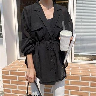 Pocket-detail Drawstring-waist Sheer Shirt