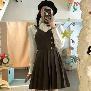 Mock-neck Blouse / Pleated Jumper Dress