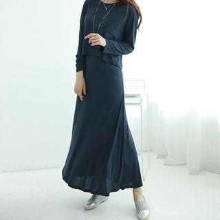 Set: Open-back Textured Top + Maxi Slipdress