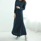 Set: Open-back Textured Top + Maxi Slipdress