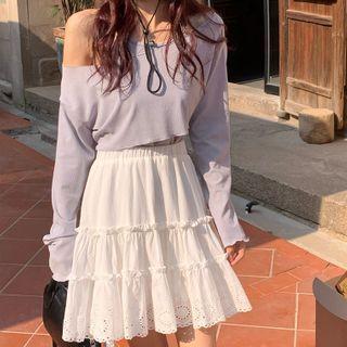 Long-sleeve T-shirt / Spaghetti Strap Top / Mini A-line Skirt / Set