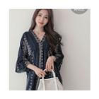 V-neck Pattern A-line Top