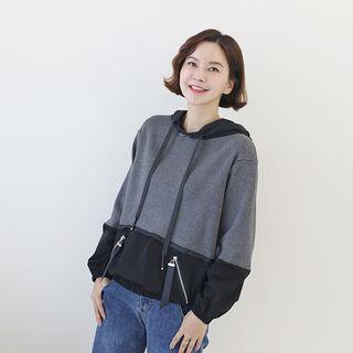 Contrast-panel Banded-hem Hoodie
