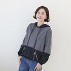 Contrast-panel Banded-hem Hoodie