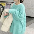 Ribbed Knit Sweater Aqua Green - One Size