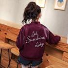 Lettering Embroidered Zip Bomber Jacket