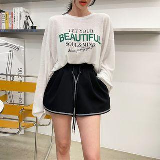 Contrast Stitching Piped Shorts Black - One Size