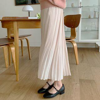 Band-waist Crystal-pleat Maxi Skirt