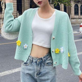 Floral Accent V-neck Cardigan