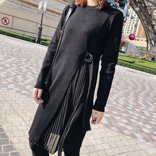 Accordion Panel Long-sleeve Dress