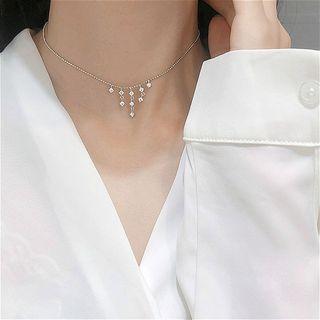 925 Sterling Silver Rhinestone Necklace S925 Sterling Silver - Tassel - One Size