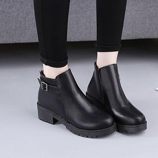 Faux-leather Buckle Ankle Boots