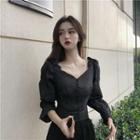 V-neck Buttoned Bell-sleeve Top