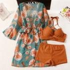 Set: Twisted Bikini + Floral Print Cover-up Jacket