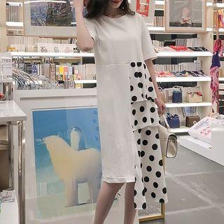 Short-sleeve Dotted Panel T-shirt Dress