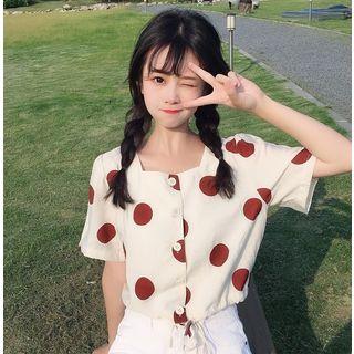 Dotted Square-collar Short-sleeve Top