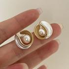 Faux Pearl Alloy Earring 1 Pair - Silver Needle - White & Gold - One Size