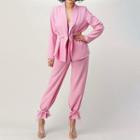 Plain Blazer / Drawstring-cuff Dress Pants