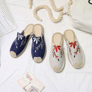 Embroidered Leaf Fabric Mules