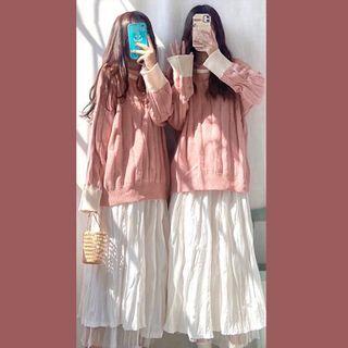 Sweater / Shirred Midi A-line Skirt / Set
