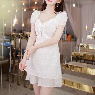 Frill-trim Corset Eyelet-lace Minidress White - One Size