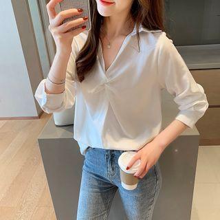 Long-sleeve Plain Twist Blouse