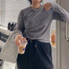 Long-sleeve Leopard Print Drawstring T-shirt