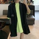Striped Blazer / Elbow-sleeve T-shirt
