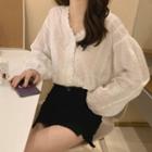 Eyelet Lace V-neck Blouse White - One Size