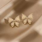 Butterfly Rhinestone Faux Pearl Alloy Earring 1 Pair - Silver Needle - Gold - One Size