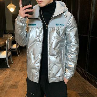 Long-sleeve Glitter Letter Embroidered Hooded Padded Coat
