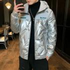 Long-sleeve Glitter Letter Embroidered Hooded Padded Coat