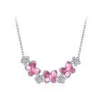925 Sterling Silver Butterfly Necklace With Pink Austrian Element Crystal Silver - One Size