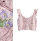 Floral Embroidered Knit Cropped Camisole Top