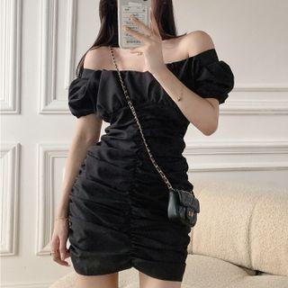 Short-sleeve Off-shoulder Ruffled Slim Fit Dress