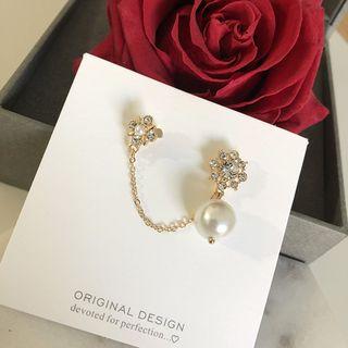 Rhinestone Faux Pearl Chained Earring
