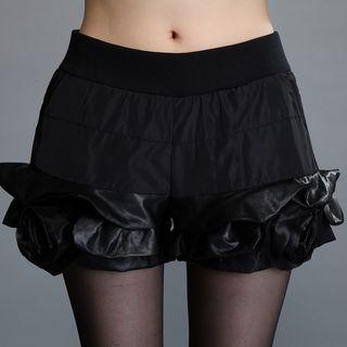 Faux Leather Trim Rosette Shorts