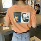 Short-sleeve Cartoon Print Back T-shirt