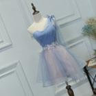 One-shoulder Mesh Mini Prom Dress