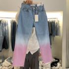 Gradient Tie-dye Raw Edge Jeans