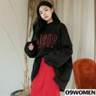 Tall Size Letter Embroidered High-neck Pullover