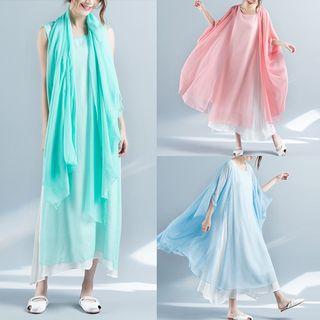 Set: Sleeveless A-line Maxi Dress + Scarf