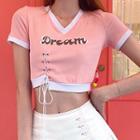 Short-sleeve Lettering Print Lace-up Crop Top