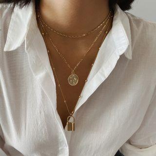 Alloy Lock Layered Pendant Layered Necklace Gold - One Size