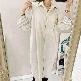Plaid-cuff Long Shirt