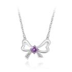 Fashion Elegant Hollow Bow Cubic Zirconia Necklace Silver - One Size