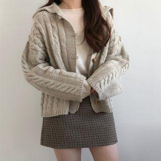 Horn Button Cable Knit Cardigan