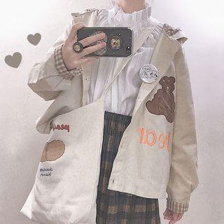 Bear Embroidered Hooded Jacket