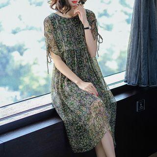 Print Short-sleeve A-line Silk Dress