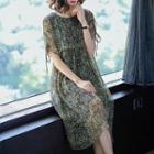 Print Short-sleeve A-line Silk Dress